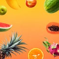 Set of fruits on olor background.holiday summer concepts.healthy eating Royalty Free Stock Photo