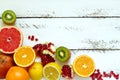 Set of fruits orange, lemon, kiwi, pomegranate, grapefruit