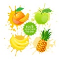 Set Of Fruits Over Paint Splash Background Fresh Juice Logo Natural Food Farm Products Concept Royalty Free Stock Photo