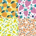 Set of fruits seamless pattern. Cherry berries, apples, lemons, strawberries Royalty Free Stock Photo