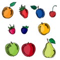 Set of fruits in sketch pencil style