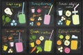 Set of fruits smoothie recipes.