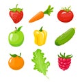 Set of fruits, vegetables and berries. Green apple, one carrot, orange, Royalty Free Stock Photo
