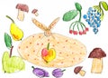Set of fruits and vegetables. childlike drawing. Royalty Free Stock Photo