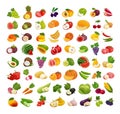 Set of fruits and vegetables. Fresh food, healthy eating concept. Vector illustration