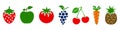 Set of fruits and vegetables icons. Variety products, healthy food collection of strawberry, apple, pineapple, cherry, grape