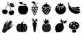 Set of fruits and vegetables icons. Variety products, healthy food collection of strawberry, apple, pineapple, cherry, grape Royalty Free Stock Photo