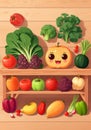 Set of fruits and vegetables with kawaii face, cartoon vegetables for children. Royalty Free Stock Photo