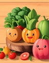 Set of fruits and vegetables with kawaii face, cartoon vegetables for children. Royalty Free Stock Photo