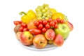 Fruits and vegetables on a platter isolated on white background. Royalty Free Stock Photo