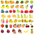 Set of fruits. Watermelon, pineapple, peach, lemon, vegetarian, orange, food, apple, pear, banana cherry strawberry grapes kiwi Royalty Free Stock Photo