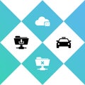 Set FTP folder download, cancel operation, Cloud mail server and Taxi car icon. Vector Royalty Free Stock Photo