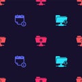 Set FTP sync refresh, Calendar and clock, settings folder and on seamless pattern. Vector Royalty Free Stock Photo