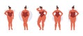 Set of full female body types isolated. Curvy women in red swimwear show off different body shapes. Vector illustration Royalty Free Stock Photo