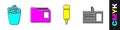 Set Full trash can, Document folder, Marker pen and Identification badge icon. Vector Royalty Free Stock Photo
