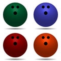 set fun bowling ball with shadow. Green, red, blue, orange Royalty Free Stock Photo