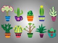 Set of fun and colorful cactuses