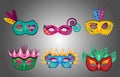 Set of fun and colorful carnival masks