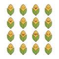 Set of fun cute corn vegetable icon cartoons