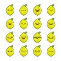 Set of fun kawaii lemon fruit icon cartoons