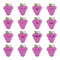 Set of fun kawaii purple grape fruit icon cartoons