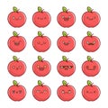 Set of fun kawaii red apple fruit icon cartoons