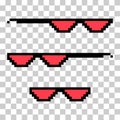 Set of fun retro pixel sun glass icon, life style meme sunglasses thug, vector illustration