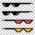 Set of fun retro pixel sun glass icon, life style meme sunglasses thug, vector illustration