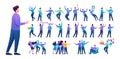 Set of a fun teen man. Presentation in various in various poses and actions. 2D Flat character vector illustration N12