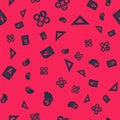 Set Function mathematical symbol, Calculator, and Triangular ruler on seamless pattern. Vector Royalty Free Stock Photo