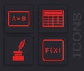 Set Function mathematical symbol, Chalkboard, Calculator and Feather and inkwell icon. Vector
