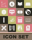 Set Function mathematical symbol, Chalkboard, Subsets, math, is subset of, Open book, XYZ Coordinate system, Geometric Royalty Free Stock Photo