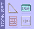 Set Function mathematical symbol, Triangle math, Calculator and Function mathematical symbol icon. Vector