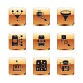 Set Funnel or filter, Artificial intelligence robot, Neural network, AI, and Processor CPU icon. Vector Royalty Free Stock Photo