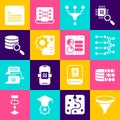 Set Funnel or filter, Binary code, Neural network, Server, Web developer programming and Computer api interface icon Royalty Free Stock Photo