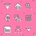Set Funnel or filter, Cloud database, Processor CPU, Humanoid robot, Artificial intelligence, Neural network, Web Royalty Free Stock Photo