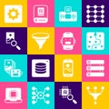 Set Funnel or filter, Server, Data, Neural network, Artificial intelligence AI, Photo retouching, Computer api interface Royalty Free Stock Photo