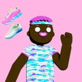 Set of funny African American boy avatar. Sporty active style. 3d creative runner character minimalist design. Running app