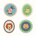Set of Funny Animals Badges Vector Illustration.