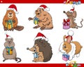 Set of funny animals on Christmas time cartoon Royalty Free Stock Photo