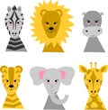 Set of six funny animals heads Royalty Free Stock Photo