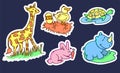 Set of funny baby animals vector illustration isolated on dark blue background. Royalty Free Stock Photo