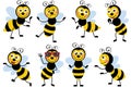 Set of funny bee in different positions and expressions Royalty Free Stock Photo