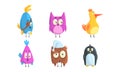 Set of Funny Birds, Cute Little Birdies with Funny Faces Cartoon Vector Illustration Royalty Free Stock Photo