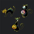 A set of funny black cats to celebrate Halloween