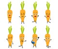 Set of funny carrot vegetable cartoon character