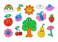 Set of funny cartoon characters - fruits and flowers Royalty Free Stock Photo