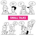 Set of Funny Cartoon Doodle People. Small Talks Situations