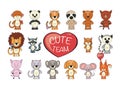 Set of funny cartoon exotic cute animals Royalty Free Stock Photo