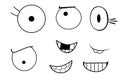 Set of funny cartoon faces with eyes and mouths on white background. Illustration design